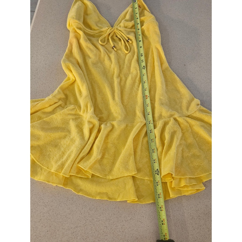Ralph Lauren Yellow Terry Cloth Halter Swim Cover Up Dress Ruffle Hem Small - Picture 9 of 9